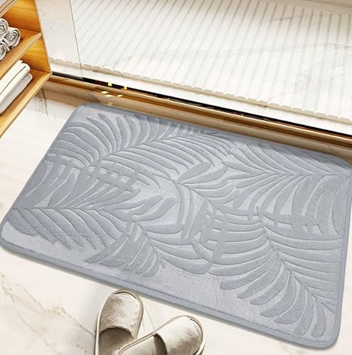 MAMAM Badematte aus Memory-Schaum mit Blattmuster, saugfähiger quadratischer Badezimmerteppich, rutschfeste Duschmatte, Badewannenmatte aus Plüsch-Mikrofaser, Eingangsteppich(Grau,40 * 50CM) von MAMAM