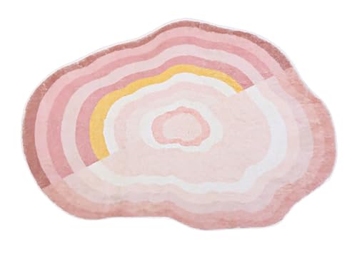 Regenbogenmuster-Wolkenförmiger Wohnzimmerteppich,Unregelmäßig geformter Nachttischteppich aus Kunstwolle,Rutschfester,schmutzabweisender Kinderteppich,Bequemer Kinderzimmerteppich(Rot,100*150CM) von MAMAM