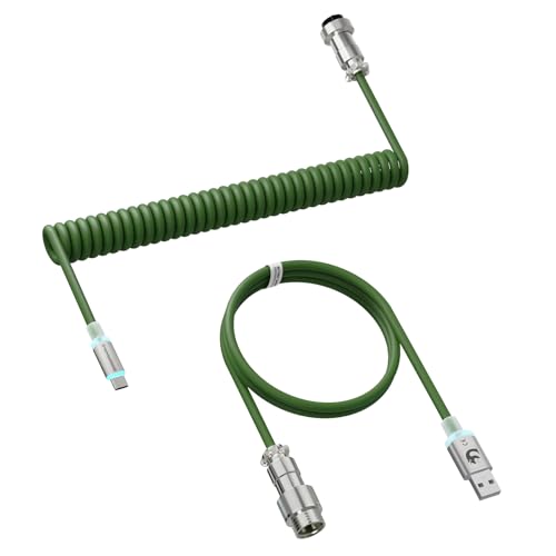 MAMBASNAKE C01 Ultra USB C Spiral Tastaturkabel, 8K Polling Rate Rapid Trigger USB-A to USB-C Mechanische Gaming-Tastatur TPU Cable with Metall-Luftfahrtstecker, RGB-Beleuchtung, for PC/Mac, Grün von MAMBASNAKE