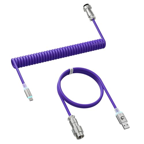 MAMBASNAKE C01 Ultra USB C Spiral Tastaturkabel, 8K Polling Rate Rapid Trigger USB-A to USB-C Mechanische Gaming-Tastatur TPU Cable with Metall-Luftfahrtstecker, RGB-Beleuchtung, for PC/Mac, Lila von MAMBASNAKE
