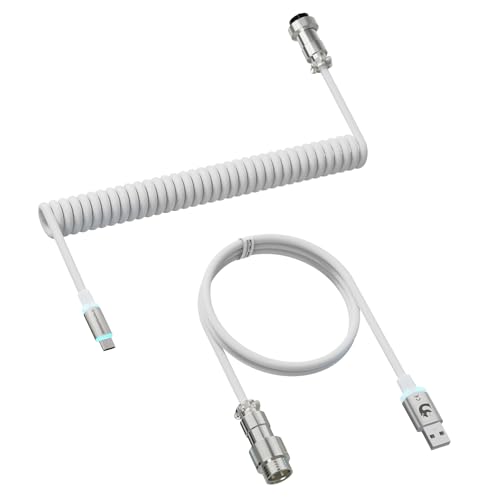 MAMBASNAKE C01 Ultra USB C Spiral Tastaturkabel, 8K Polling Rate Rapid Trigger USB-A to USB-C Mechanische Gaming-Tastatur TPU Cable with Metall-Luftfahrtstecker, RGB-Beleuchtung, for PC/Mac, Weiß von MAMBASNAKE