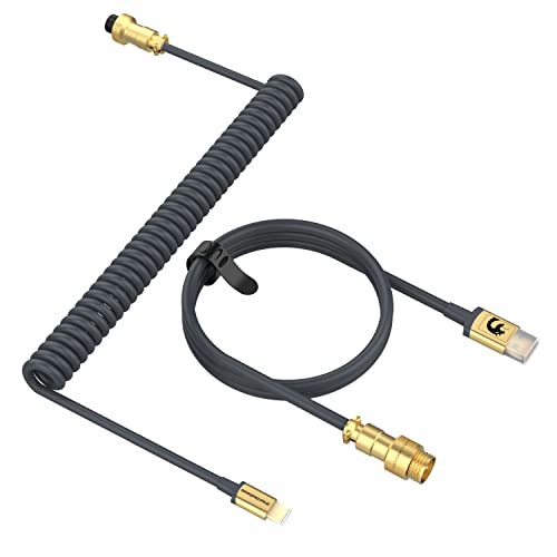 MAMBASNAKE C02 Spiral Tastaturkabel, Pro Custom USB-C Kabel für Mechanische Tastatur,TPU Coiled Cable für Gaming-Tastatur, Typ-C zu USB-A, Abnehmbarer Gold Luftfahrtstecker für Tablet/Smartphone- Grau von MAMBASNAKE