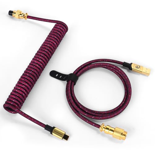 MAMBASNAKE C03 Coiled USB C Kabel für Gaming-Tastatur, Starlight Geflochtenes Tastaturkabel, Typ C bis USB A, Braided Cable USB C, Spiral Tastaturkabel Typ C, 24K-Gold-Luftfahrtanschluss - Rosenrot von MAMBASNAKE