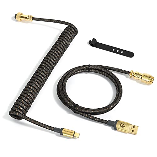 MAMBASNAKE C03 Coiled USB C Kabel für Gaming-Tastatur, Starlight Geflochtenes Tastaturkabel, Typ C bis USB A, Braided Cable USB C, Spiral Tastaturkabel Typ C, Abnehmbare Gold-Luftfahrtanschluss-Grau von MAMBASNAKE