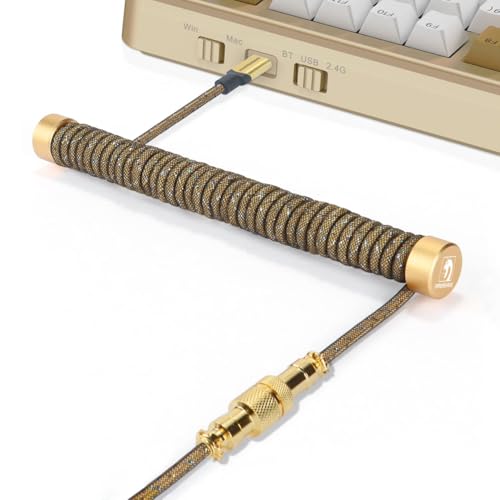 MAMBASNAKE Custom Coiled Keyboard Cable und Aviator Cable Winder Set - Aviator Cable Fixed Rod Metall Weight Bar + Braided USB-C-Kabel mit 24K Gold Aviation Connector von Gaming-Tastaturen – Gold von MAMBASNAKE