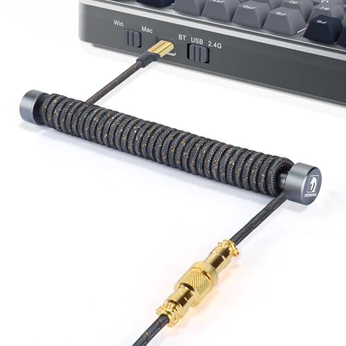 MAMBASNAKE Custom Coiled Keyboard Cable und Aviator Cable Winder Set - Aviator Cable Fixed Rod Metall Weight Bar + Braided USB-C-Kabel mit 24K Gold Aviation Connector von Gaming-Tastaturen – Grau von MAMBASNAKE