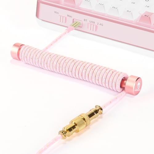 MAMBASNAKE Custom Coiled Keyboard Cable und Aviator Cable Winder Set - Aviator Cable Fixed Rod Metall Weight Bar + Braided USB-C-Kabel mit 24K Gold Aviation Connector von Gaming-Tastaturen – Rosa von MAMBASNAKE