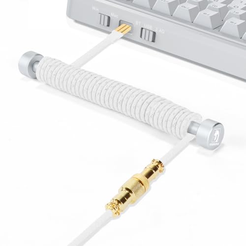 MAMBASNAKE Custom Coiled Keyboard Cable - Aviator Cable Fixed Rod Metall Weight Bar + Braided USB-C-Kabel mit 24K Gold Aviation Connector von Gaming-Tastaturen – Weiß von MAMBASNAKE