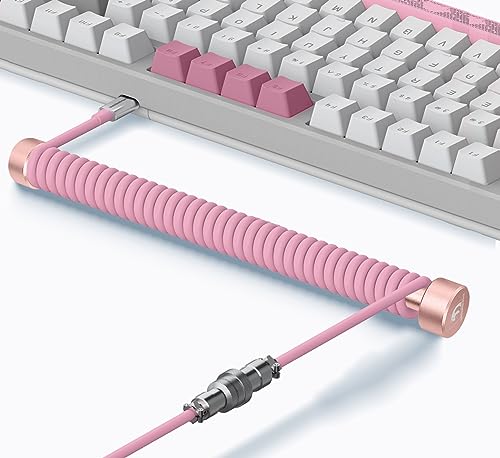 MAMBASNAKE Custom Spiral Tastaturkabel und Aviator Cable Winder Set – Aviator Cable Fixed Rod Metall Gewichtsstange + Spiral USB-C-Kabel mit Abnehmbar Luftfahrtstecker von Gaming-Tastaturen - Rosa von MAMBASNAKE