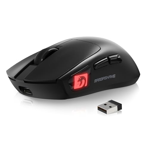 MAMBASNAKE M4 Superlight Kabellose Gaming-Maus, 24000 DPI, 53g Ultraleicht Mouse, PixArt PAW3311, RGB Logo, 400mAh Akku, 2.4G/Bluetooth/Kabelgebundene, for PC/Mac, Schwarz von MAMBASNAKE