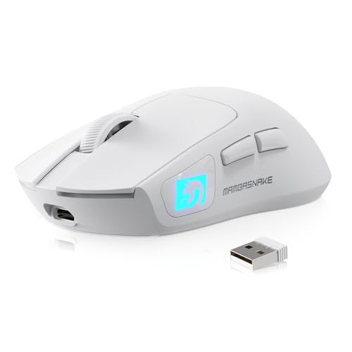 MAMBASNAKE M4 Superlight Kabellose Gaming-Maus, 24000 DPI, 53g Ultraleicht Mouse, PixArt PAW3311, RGB Logo, 400mAh Akku, 2.4G/Bluetooth/Kabelgebundene, for PC/Mac, Weiß von MAMBASNAKE