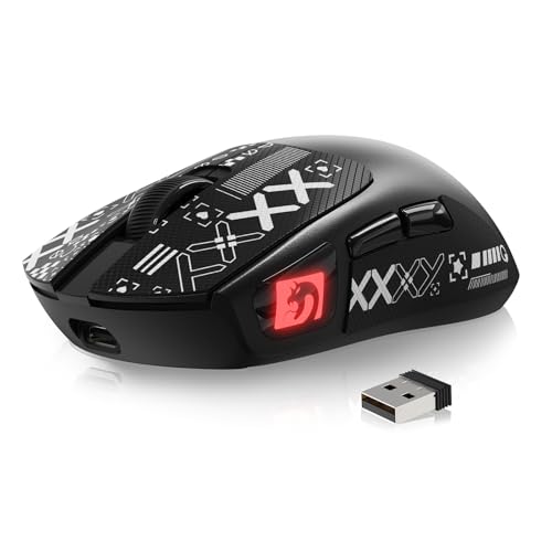 MAMBASNAKE M4 Superlight Kabellose Gaming-Maus, 24000 DPI, 53g Ultraleicht Mouse, PixArt PAW3311, RGB Logo, 400mAh Akku, 2.4G/Bluetooth/Kabelgebundene, Griptape-Set, for PC/Mac, Schwarz von MAMBASNAKE