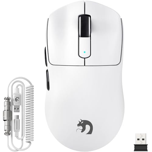MAMBASNAKE M3 39g SUPERLEICHTE Kabellose Gaming-Maus mit Spiralkabel, PixArt PAW3395PRO-Sensor, Bis zu 40000DPI, BT/2,4G Kabellos/Kabelgebunden, 100Mio. Klicks Mikroschalter, für PC/Xbox/PS/Mac (Weiß) von MAMBASNAKE