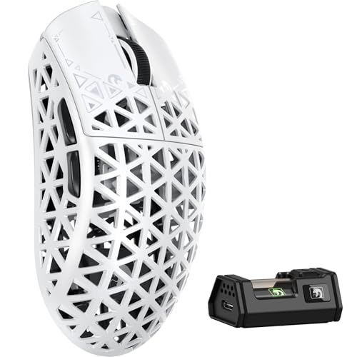 MAMBASNAKE M5 Ultra Carbon Fiber 8000Hz Kabellose Gaming-Maus mit Bis zu 42000 DPI, PAW3950MAX Sensor, 39g Ultraleicht, Nordic 52840 Chip, 2,4GHz Wireless/BT/Kabelgebunden, für PC/Xbox/PS/Mac – Weiß von MAMBASNAKE