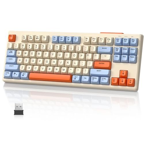 MAMBASNAKE M87 TKL– Dual-Mode-Wireless-Gaming-Tastatur, Bluetooth/2,4 GHz, PBT-Kugeltastenkappe, 4000-mAh-Akku, gemischte Regenbogen-Hintergrundbeleuchtungstastatur mit mechanischem Gefühl–Blaubeeren von MAMBASNAKE