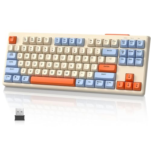 MAMBASNAKE M87 TKL– Dual-Mode-Wireless-Gaming-Tastatur, Bluetooth/2,4 GHz, PBT-Kugeltastenkappe, 4000-mAh-Akku, gemischte Regenbogen-Hintergrundbeleuchtungstastatur mit mechanischem Gefühl–Blaubeeren von MAMBASNAKE
