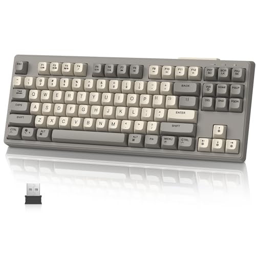 MAMBASNAKE M87 TKL– Dual-Mode-Wireless-Gaming-Tastatur, Bluetooth/2,4 GHz, PBT-Kugeltastenkappe, 4000-mAh-Akku, gemischte Regenbogen-Hintergrundbeleuchtungstastatur mit mechanischem Gefühl – Käse von MAMBASNAKE