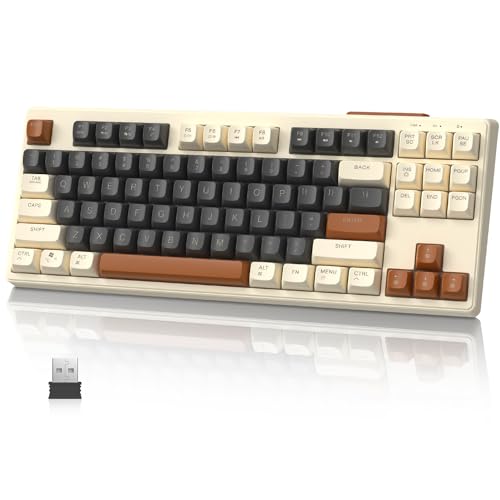 MAMBASNAKE M87 TKL– Dual-Mode-Wireless-Gaming-Tastatur, Bluetooth/2,4 GHz, PBT-Kugeltastenkappe, 4000-mAh-Akku, gemischte Regenbogen-Hintergrundbeleuchtungstastatur mit mechanischem Gefühl-Kaffee von MAMBASNAKE