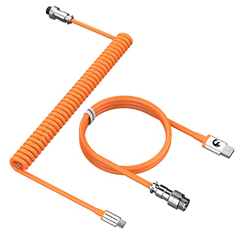 MAMBASNAKE C01 Spiral Tastaturkabel, Pro Custom Coiled USB C Kabel für Mechanische Tastatur, Typ C auf USB-A Kabel, Abnehmbarem Metall Luftfahrtstecker, TPU für Gaming Tastatur PC Mac Computer-Orange von MAMBASNAKE