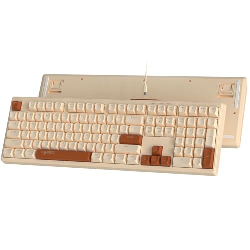 MAMBASNAKE V300 108-Tasten-Gaming-Tastatur mit Kabel, gemischte Farbmembrantastatur mit RGB-Hintergrundbeleuchtung, Tastatur in voller Größe mit Multimedia-Tasten, US Layout – Milchtee von MAMBASNAKE