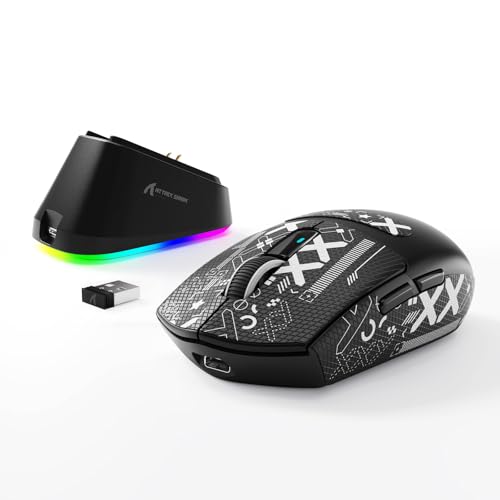 MAMBASNAKE x ATTACK SHARK G3PRO Gaming-Maus mit Magnetischer Ladestation, BT/2.4G Wireless/Kabel, PixArt PAW3311 Sensor, 59g leicht, 25000 DPI LIGHTSPEED Gamer Office-Mäuse für PC/Mac-Schwarz mit Tape von MAMBASNAKE