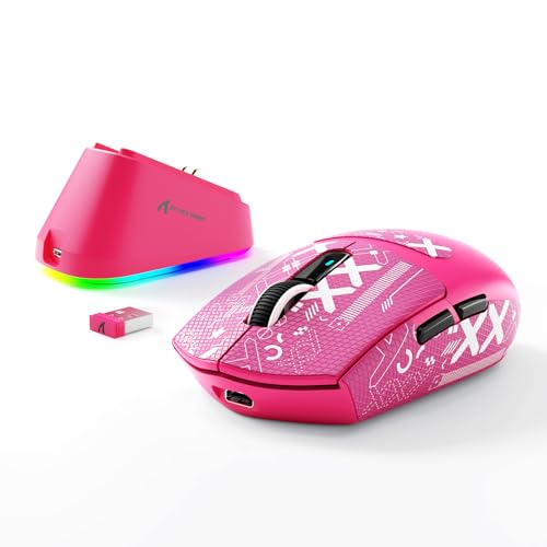 MAMBASNAKE x Attack Shark G3PRO Gaming-Maus mit Magnetischer Ladestation, BT/2.4G Wireless/Kabel, PixArt PAW3311 Sensor, 59g leicht, 25000 DPI Lightspeed Gamer Office-Mäuse, PC/Mac-Berry Rot mit Tape von MAMBASNAKE