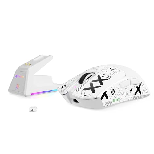 MAMBASNAKE x Attack Shark X1 Gaming-Maus mit Ladestation, 49g Ultralight, 40K DPI PAW3395 PRO-Sensor, 1000Hz Abfragerate, BT/2,4G Wireless/Wired PC Office-Maus mit Mouse Grip Tape für Mac/Win11 - Weiß MAMBASNAKE x Attack Shark X1 Gaming-Maus mit Ladestation, 49g Ultralight, 40K DPI PAW3395 PRO-Sensor, 1000Hz Abfragerate, BT/2,4G Wireless/Wired PC Office-Maus mit Mouse Grip Tape für Mac/Win11 - Weiß von MAMBASNAKE