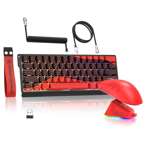 MAMBASNAKE x Attack Shark X60HE Rapid Trigger Kabellose Tastatur & X11 Gaming-Maus mit 8K-Spiralkabel, QWERTY RGB-Tastatur mit 0,01mm RT Magnetschalter, 22K-DPI-PixArt-PAW3311-Sensor Maus - Rot von MAMBASNAKE
