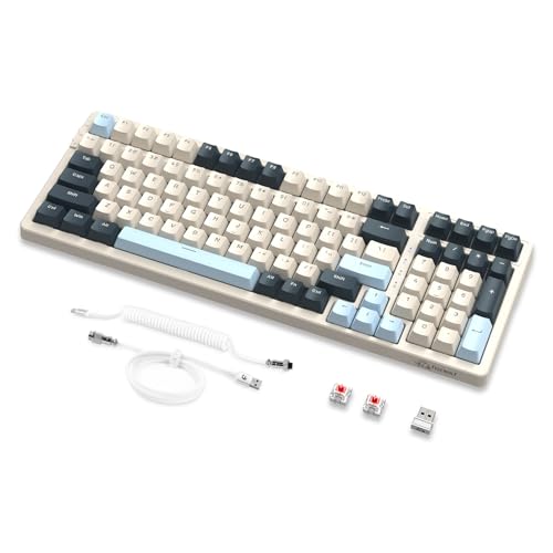 MAMBASNAKE × FREEWOLF K8 Bunte mechanische 3-Modu Tastatur, 2,4 G kabellose Bluetooth Gaming Tastatur mit Spiralkabel, 19 RGB, Hot-Swap roter Schalter für Laptop, PC, Mac – Blaubeere MAMBASNAKE × FREEWOLF K8 Bunte mechanische 3-Modu Tastatur, 2,4 G kabellose Bluetooth Gaming Tastatur mit Spiralkabel, 19 RGB, Hot-Swap roter Schalter für Laptop, PC, Mac – Blaubeere von MAMBASNAKE