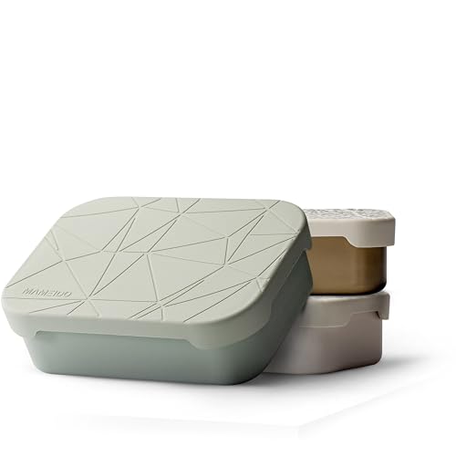MAMEIDO Brotdose Edelstahl 1200 ml, mit flexiblem Trenner & Silikondeckel, Lunchbox Erwachsene, leichte Vesperbox Kinder, Brotbox Kinder mit Fächern (Desert Sage) von MAMEIDO
