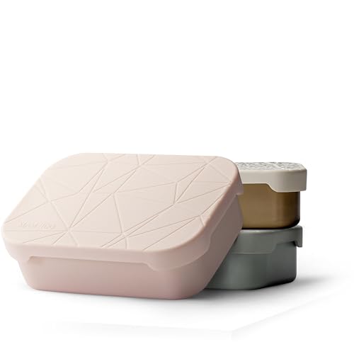 MAMEIDO Brotdose Edelstahl 1200 ml, mit flexiblem Trenner & Silikondeckel, Lunchbox Erwachsene, leichte Vesperbox Kinder, Brotbox Kinder mit Fächern (Blush Kissed) von MAMEIDO
