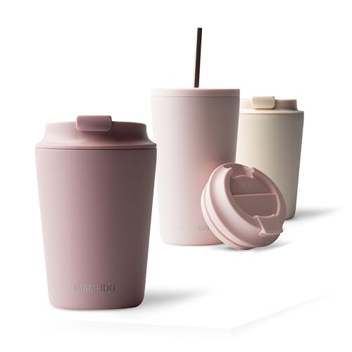MAMEIDO Thermobecher 350 ml, dichter Kaffeebecher to go aus Edelstahl doppelwandig isoliert, auslaufsicher, Coffee to go Becher warmhaltend (Powder Blush) von MAMEIDO
