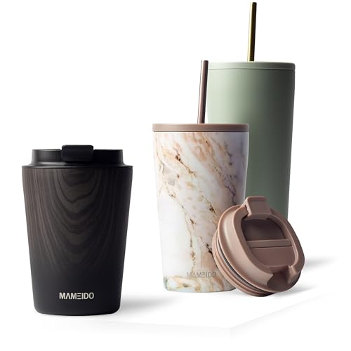 MAMEIDO Thermobecher 350 ml, dichter Kaffeebecher to go aus Edelstahl doppelwandig isoliert, auslaufsicher, Coffee to go Becher warmhaltend (Ebony) von MAMEIDO
