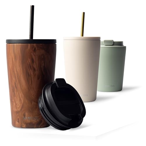 MAMEIDO Thermobecher mit Strohhalm 470 ml, Trinkbecher mit Deckel und Strohhalm aus Edelstahl doppelwandig isoliert, auslaufsicher, Coffee to go Becher (Oak Wood) MAMEIDO Thermobecher mit Strohhalm 470 ml, Trinkbecher mit Deckel und Strohhalm aus Edelstahl doppelwandig isoliert, auslaufsicher, Coffee to go Becher (Oak Wood) von MAMEIDO
