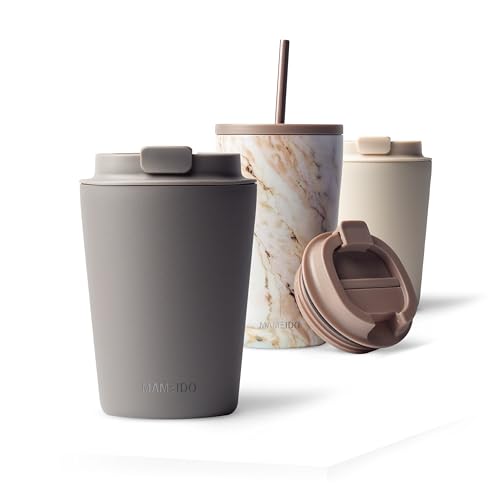 MAMEIDO Thermobecher 350 ml, dichter Kaffeebecher to go aus Edelstahl doppelwandig isoliert, auslaufsicher, Coffee to go Becher warmhaltend (Taupe Grey) von MAMEIDO