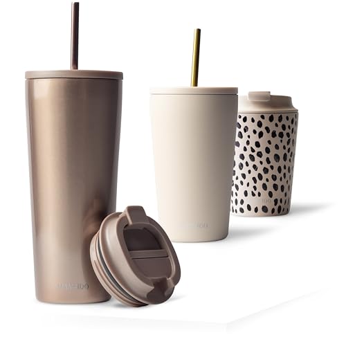 MAMEIDO Thermobecher mit Strohhalm 700 ml, Trinkbecher mit Deckel und Strohhalm aus Edelstahl doppelwandig isoliert, auslaufsicher, Coffee to go Becher (Rosé Quartz) von MAMEIDO