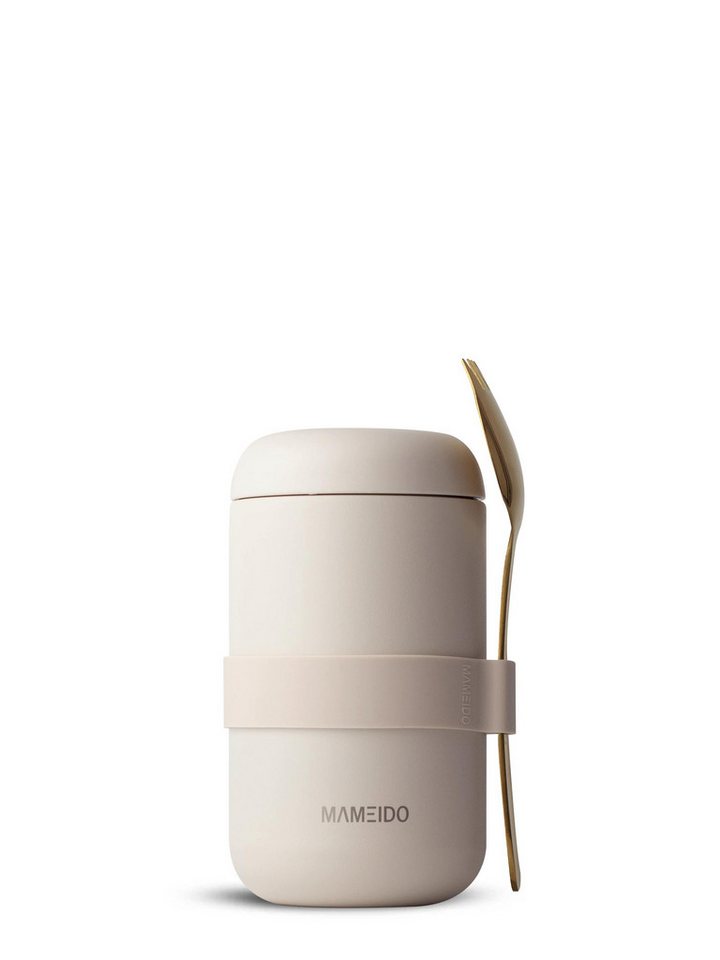 MAMEIDO Thermobehälter, Edelstahl, Kunststoff, Silikon, auslaufsicher mit Deckel und Gabel-Löffel-Besteck in 500ml & 800ml von MAMEIDO