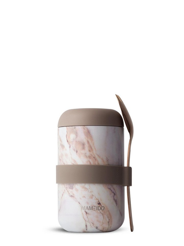 MAMEIDO Thermobehälter, Edelstahl, Kunststoff, Silikon, auslaufsicher mit Deckel und Gabel-Löffel-Besteck in 500ml & 800ml von MAMEIDO