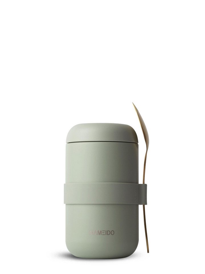 MAMEIDO Thermobehälter, Edelstahl, Kunststoff, Silikon, auslaufsicher mit Deckel und Gabel-Löffel-Besteck in 500ml & 800ml von MAMEIDO