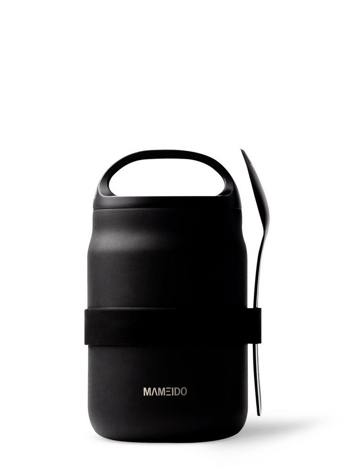 MAMEIDO Thermobehälter, Edelstahl, Kunststoff, Silikon, mit Deckel, integriertem Henkel & Gabel-Löffel-Besteck in 500 & 800 ml von MAMEIDO