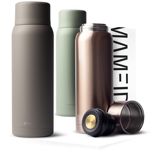 MAMEIDO Thermosflasche 1l mit Becher aus Edelstahl, Thermoskanne bis zu 12h heiß, auslaufsichere Isolierflasche 100% BPA frei, Kaffee & Tee unterwegs (Taupe Grey, 1000ml) von MAMEIDO