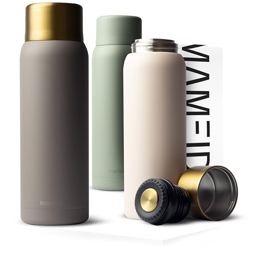 MAMEIDO Thermoskanne 1l mit Becher aus Edelstahl, Isolierkanne bis zu 12h heiß, auslaufsichere Thermosflaschen 100% BPA frei, Kaffee & Tee unterwegs (Taupe Grey Gold, 1000ml) von MAMEIDO