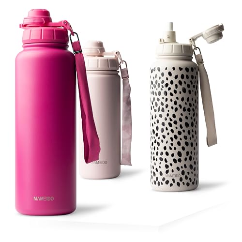 MAMEIDO Thermosflasche mit Strohhalm 700 ml, auslaufsichere Trinkflasche Edelstahl isoliert, Wasserflasche mit Trageschlaufe, Isolierflasche BPA-frei (Glow Couture) von MAMEIDO