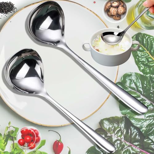 Brateuanoii 2 Stück Suppenkelle Edelstahl, Sus304 Edelstahl Suppenlöffel 20/17cm, Löffel Schöpflöffel, Klein Schöpflöffel, Schöpfkelle Zum Servieren Und Schöpfen Von Suppen Und Eintöpfen - Silber von Brateuanoii