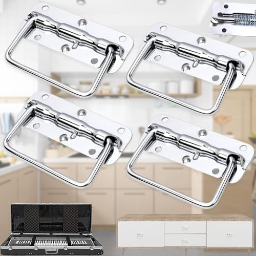 MAMIAN Brateuanoii 4 Stück Hardware Boxen Griff, Edelstahl Kistengriff, Kistengriff, Flightcase Griff, Klappgriffe, Griff Ersatz für Werkzeugkasten oder Aufbewahrungsbox von MAMIAN