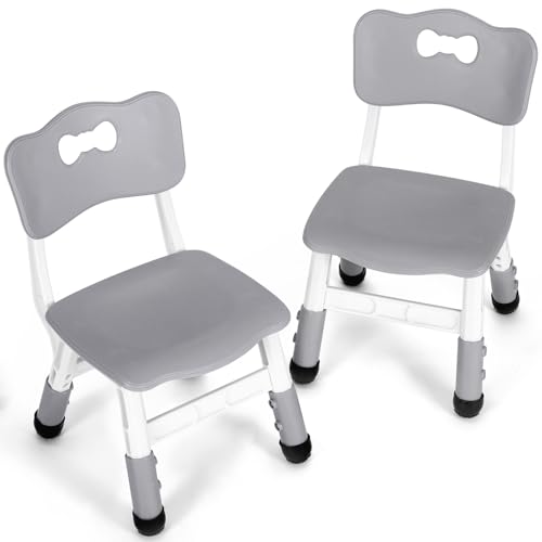 2PCS Kinderstuhl Plastik,Packung mit 2 Stühlen,Kinder Schreibtischstuhl Höhenverstellbar,Kinderstühle mit Rückenlehne bis 100KG, Kinder Stuhl ab 2 Jahr, für Kinderzimmer Schule Kindertagespflege,Grau von MAMIZO