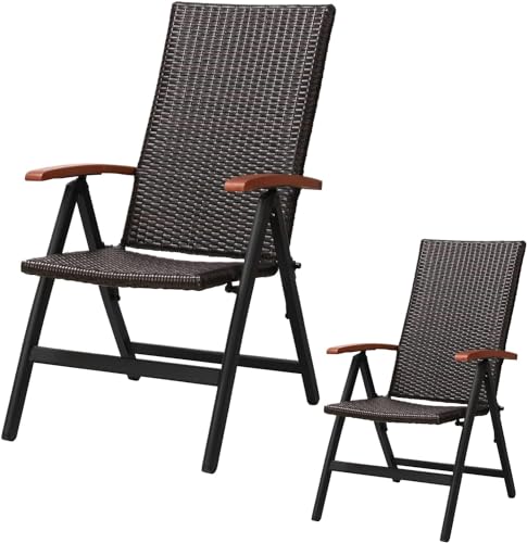 MAMIZO 2-Teiliges Rattan-Klappstuhl Set, 5-Fach Verstellbarer Stuhl, Aluminium-Garten-Außenstuhl mit Armlehnen, Garten, Camping, Schwimmbad, Balkon (55.5cm X 67.5cm X 209cm) von MAMIZO
