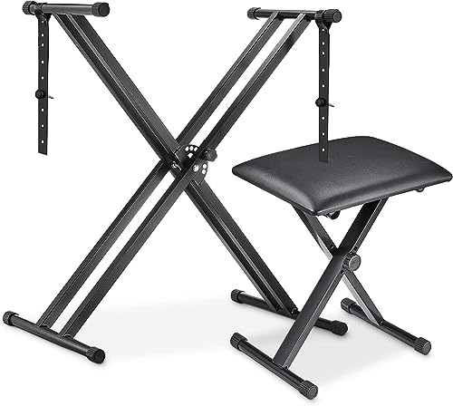 MAMIZO Keyboardständer mit Hocker, Höhenverstellbar Keyboard Ständer und Keyboard Hocker, Doppel X-Frame Keyboard Stand Klavierhocker Set, Klappbar Keyboardstativ Keyboardbank für E-Piano, Schwarz von MAMIZO