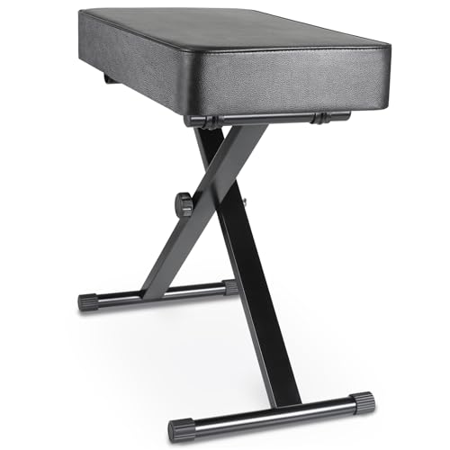 MAMIZO Klavierhocker Höhenverstellbar 50-52-54-56CM, Klavierbank mit 8CM PU Kissen, X-förmiger Keyboard Hocker Klappbare Keyboardhocker, Klavierstuhl Hocker für Piano Keyboard, Schwarz von MAMIZO