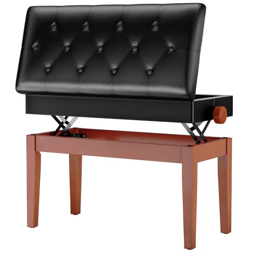 MAMIZO Klavierhocker Höhenverstellbar 72x33x48-58CM, Pianobank mit Stauraum, Klavierbank mit PU Lederkissen, Keyboardbank Klavierstuhl Piano Bench bis 200KG Belastbar, mit 4 PCS Beinen, Holzfarbe von MAMIZO